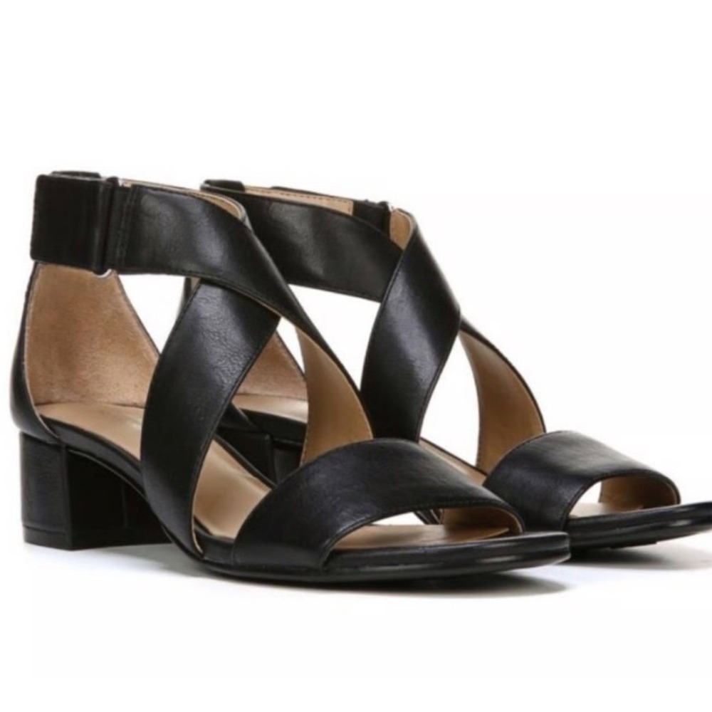 Naturalizer N5 Adele Black Leather Crisscross Comfort Sandals Women's Size 8.5M